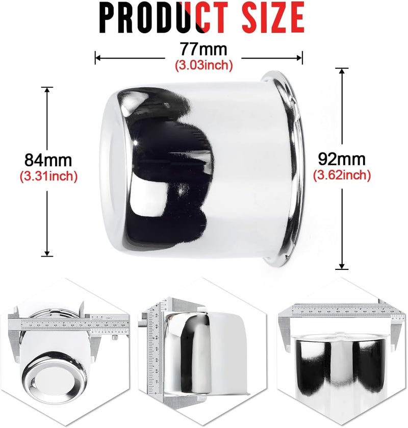 RTRHINOTUNING 4PCS 3.31in Push Through Trailer Wheel Center Caps Hub Caps for 84mm/ 3.31" Truck Rim Bores Chrome Center Cap for Rims - Image 2
